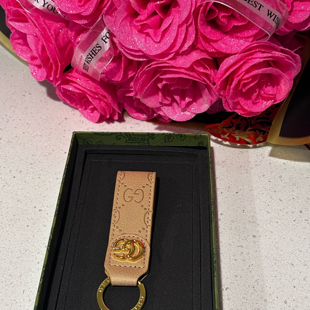 Gucci Tan Keychain with Gold Accent